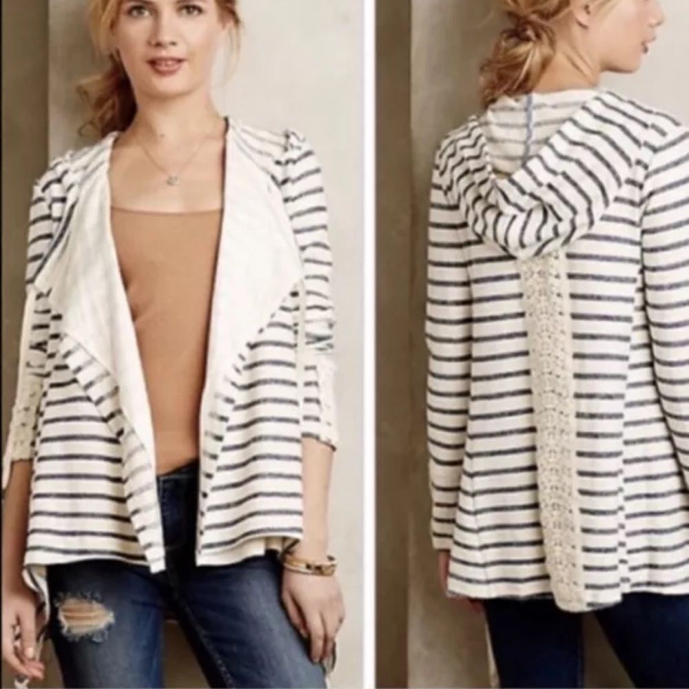 Anthropologie Saturday Sunday striped‎ Open Front Waterfall jacket/cardigan Sz M